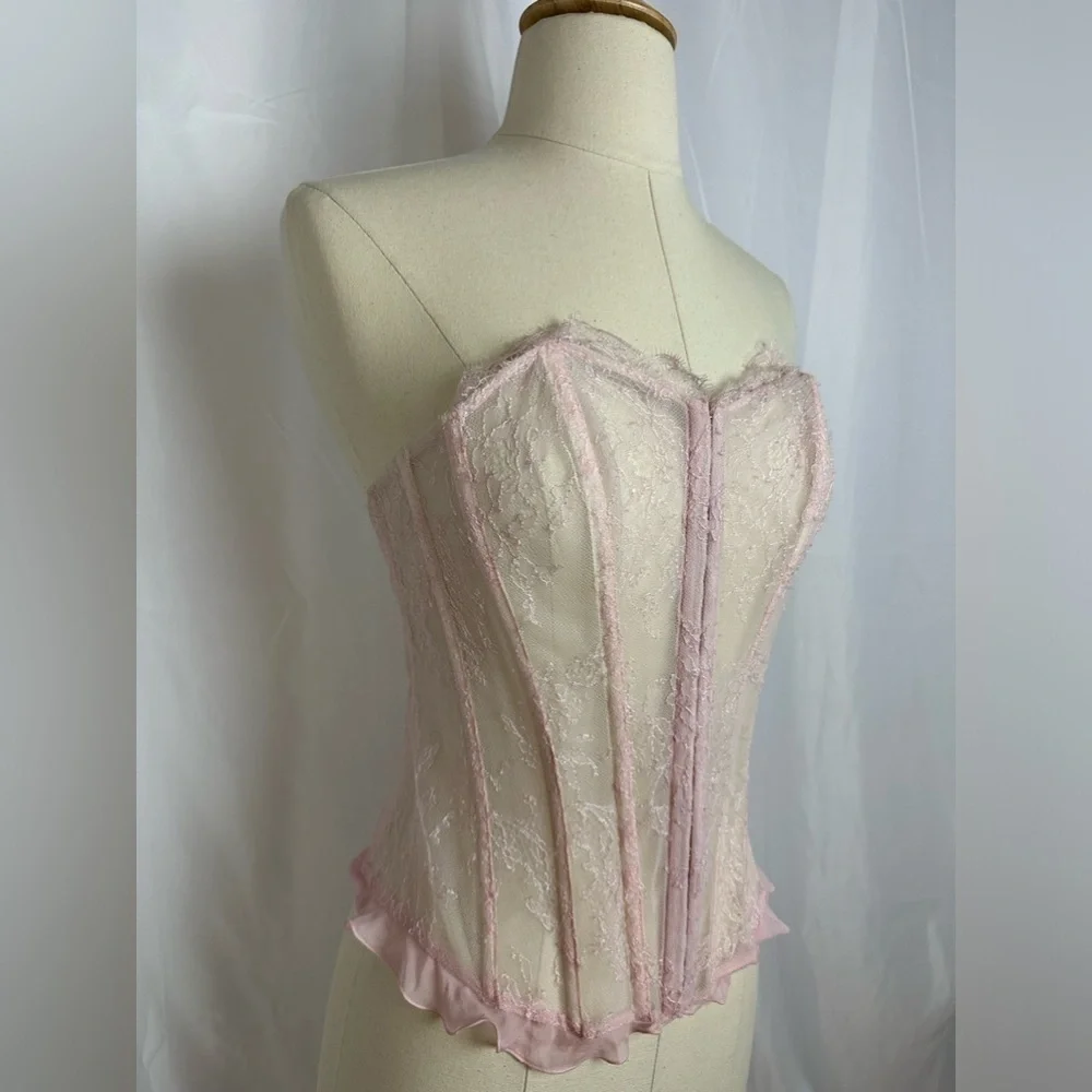 NWT Vintage Janet Reger Pink Lace Basque Sz 34